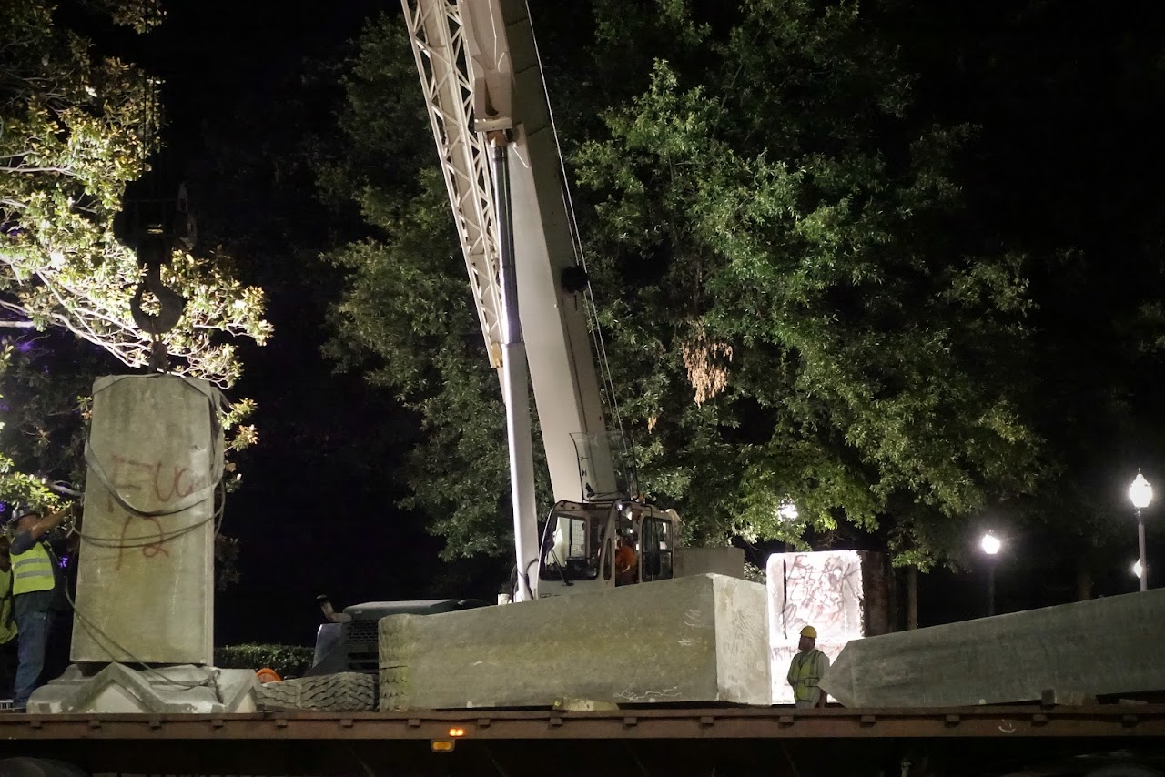 Photo of crane tearing down downtown Birmingham monument