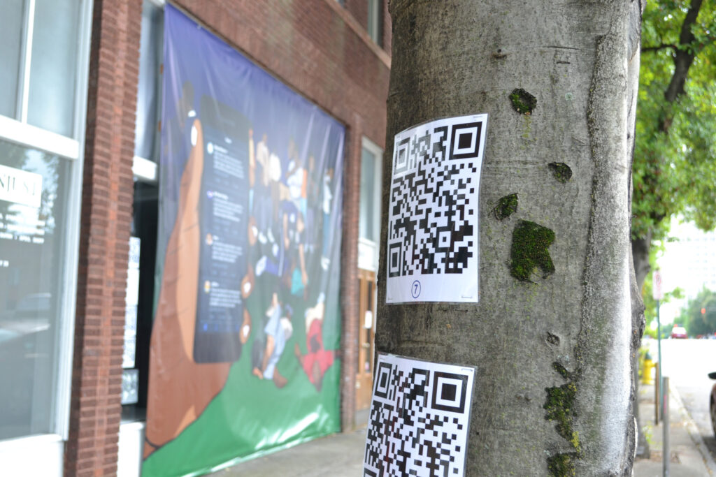 Detail shot of QR codes from "From My Eyes - Black Death" by Joel Fuller, Just Injust 2021