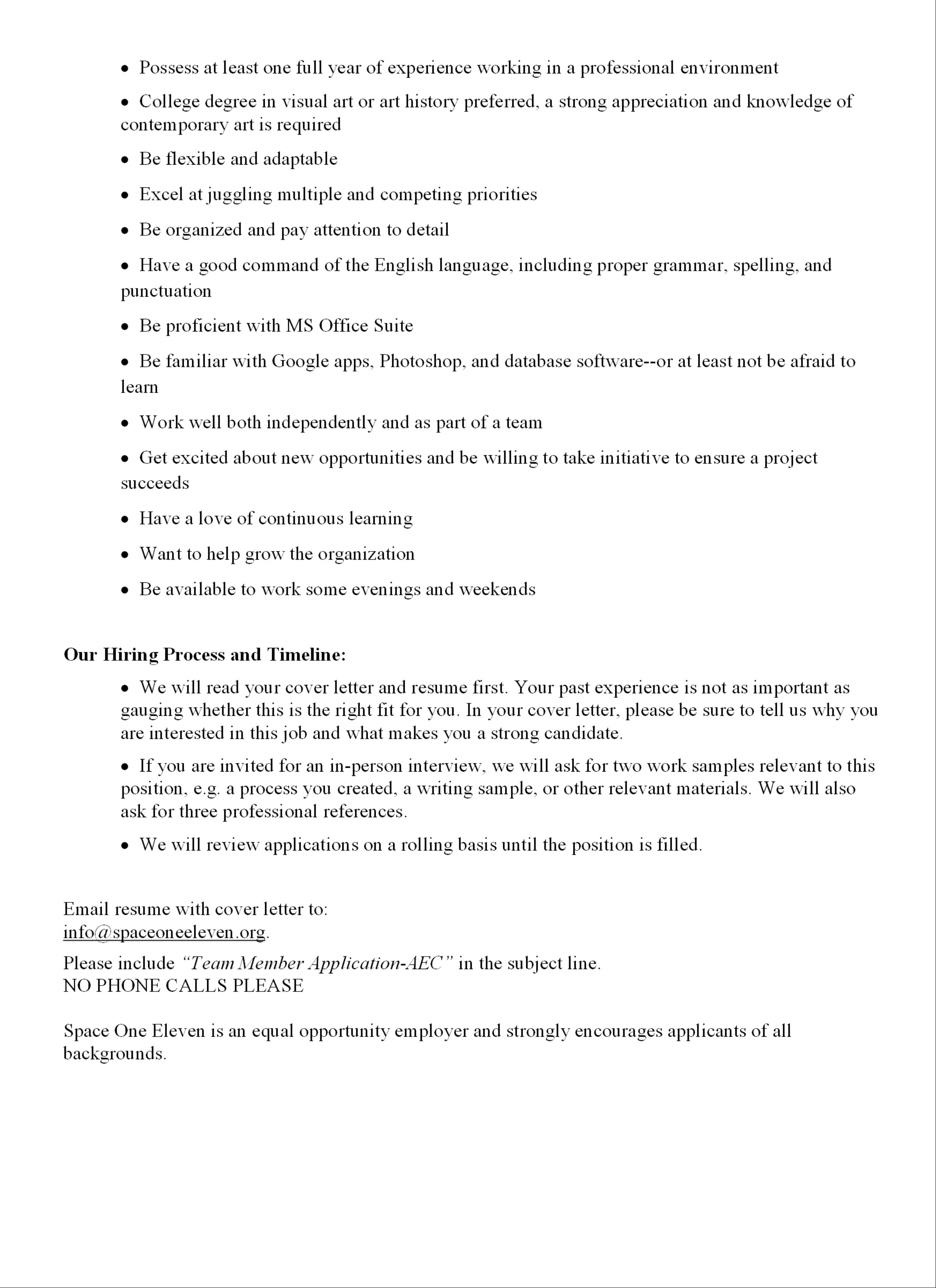 Position Available Art Education Coordinator description for website